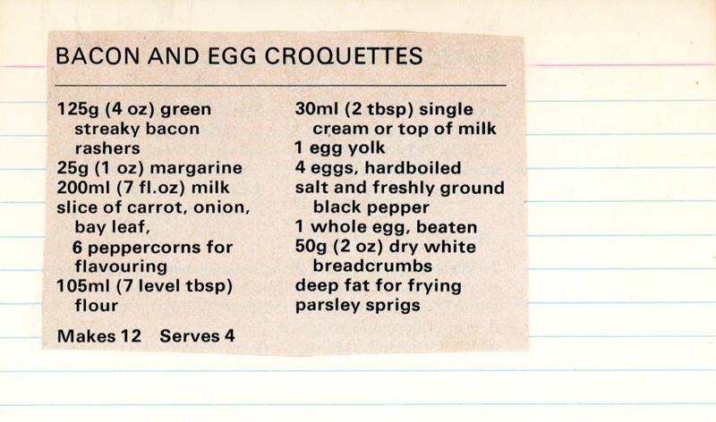 Scan 1 of 2 for Bacon and Egg Croquettes