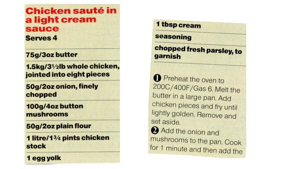 Scan 1 of 2 for Chicken Sauté in a Light Cream Sauce