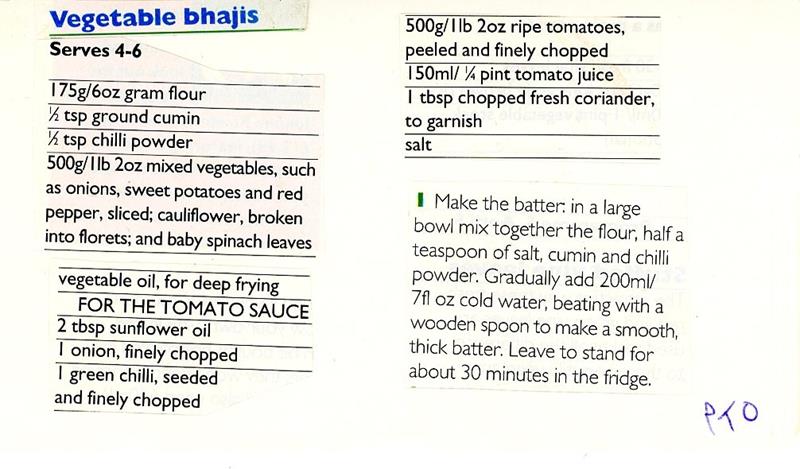 Scan 1 of 2 for Vegetable Bhajis