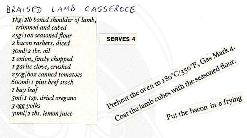 Scan 1 of 2 for Braised Lambs Casserole