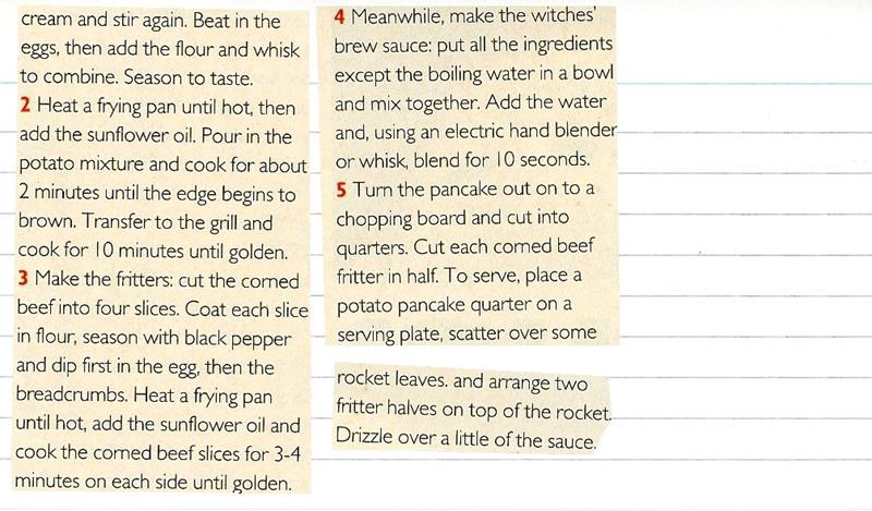 Scan 2 of 2 for Potato Pancake with Corned Beef Fritters and Witches' Brew Sauce