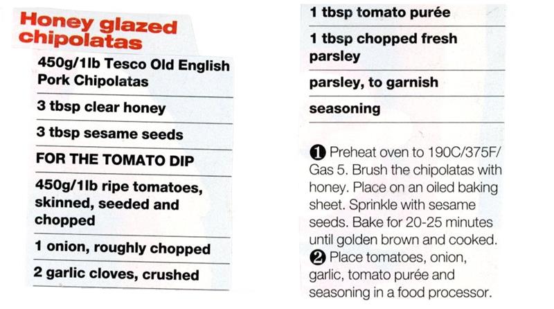 Scan 1 of 2 for Honey Glazed Chipolatas