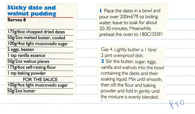 Scan 1 of 2 for Sticky Date and Walnut Pudding
