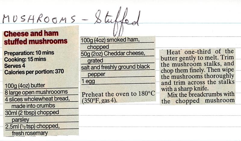 Scan 1 of 2 for Cheese and Ham Stuffed Mushrooms