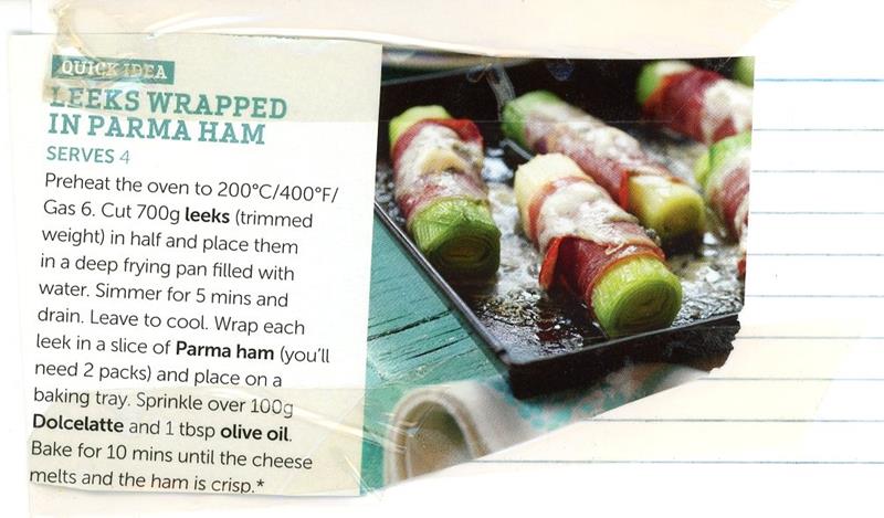 Scan 1 of 2 for Leeks Wrapped in Parma Ham