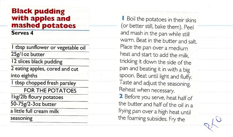 Scan 1 of 2 for Black Pudding with Apples and Mashed Potatoes