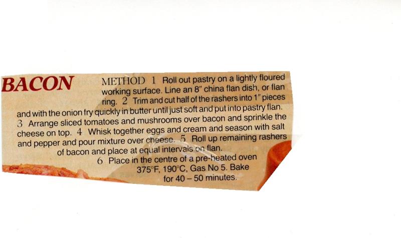 Scan 2 of 2 for Bacon & Egg Flan