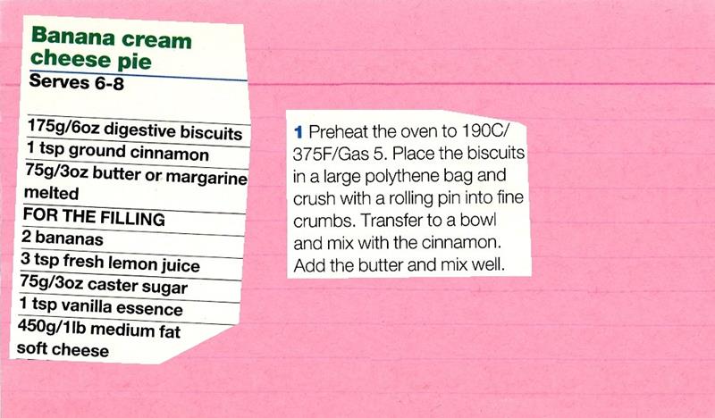 Scan 1 of 2 for Banana Cream Cheese Pie