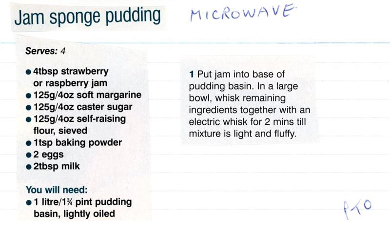 Scan 1 of 2 for Jam Sponge Pudding