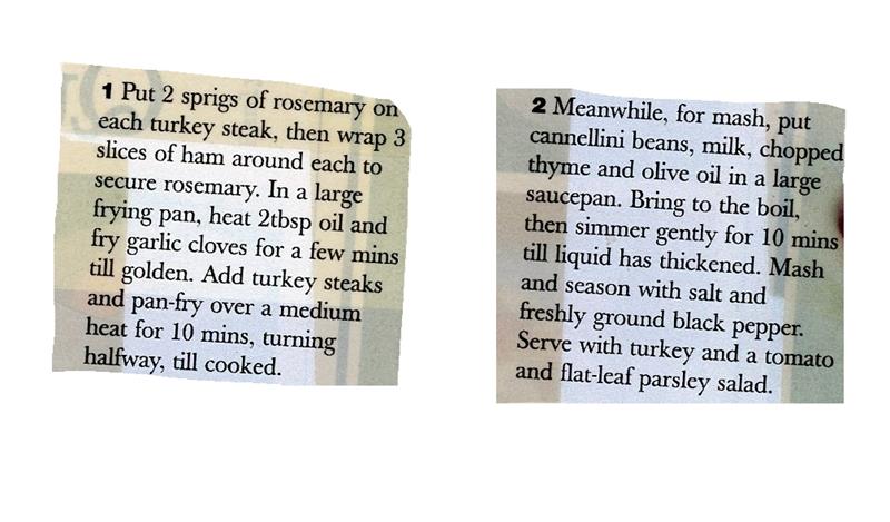 Scan 2 of 2 for Pan-Fried Turkey Breasts Wrapped in Ham, Served with a White Bean Mash