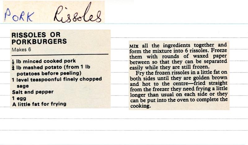Scan 1 of 1 for Rissoles or Porkburgers