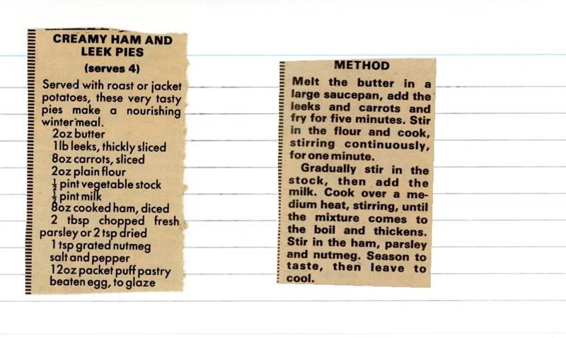 Scan 1 of 2 for Creamy Ham and Leek Pies