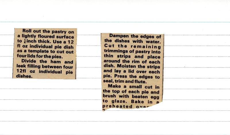 Scan 2 of 2 for Creamy Ham and Leek Pies