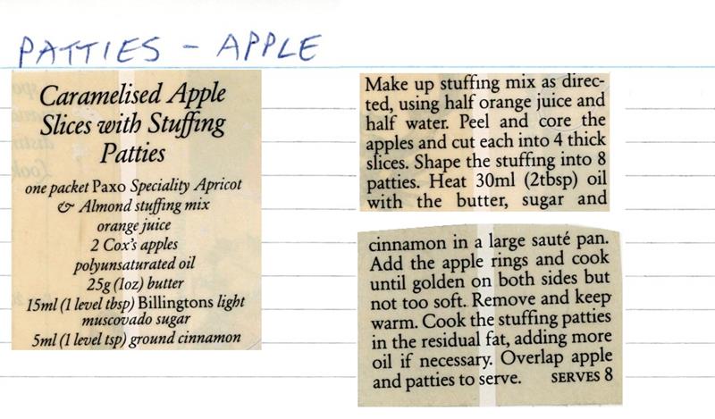 Scan 1 of 1 for Caramelised Apple Slices with Stuffing Patties