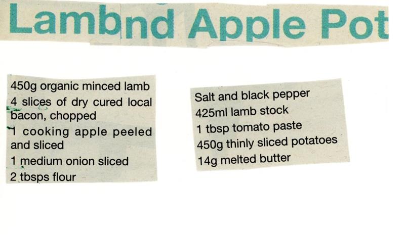 Scan 1 of 2 for Lamb and Apple Pot