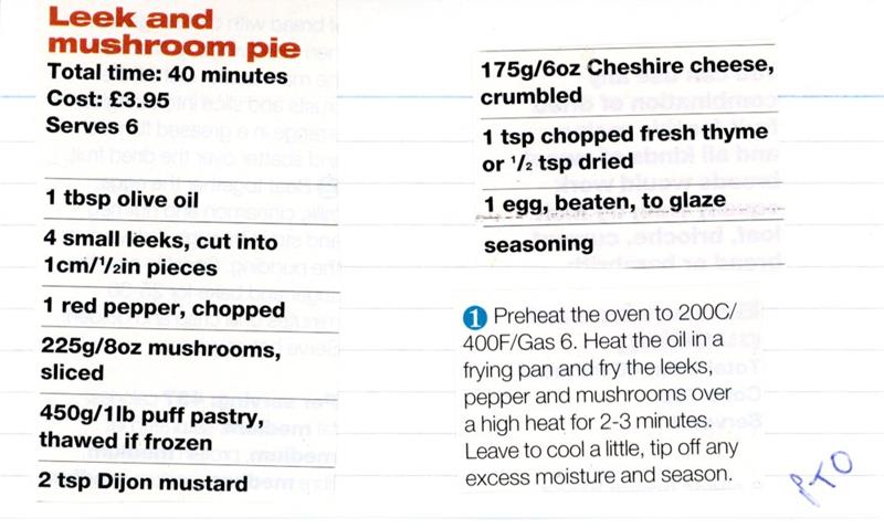 Scan 1 of 2 for Leek and Mushroom Pie