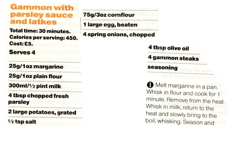 Scan 1 of 2 for Gammon with Latkes and Parsley Sauce