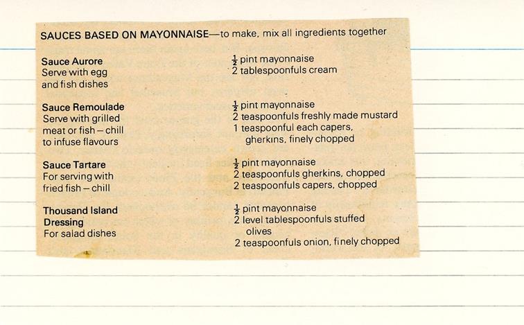 Scan 1 of 2 for Sauces Based on Mayonnaise