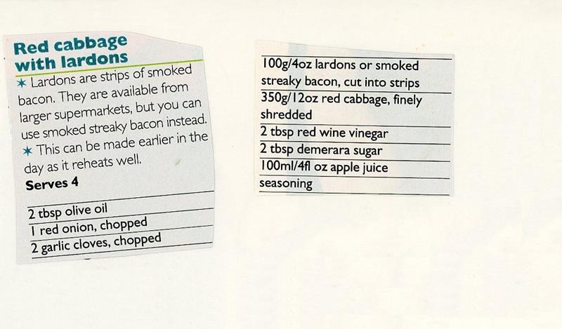 Scan 1 of 2 for Red Cabbage with Lardons