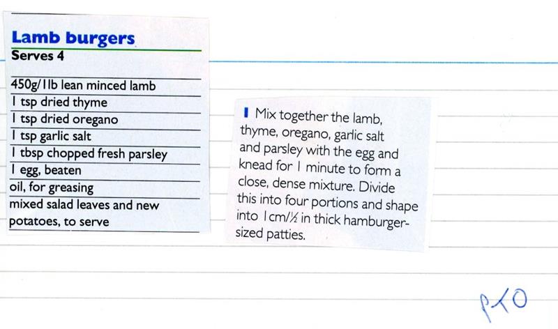 Scan 1 of 2 for Lamb Burgers