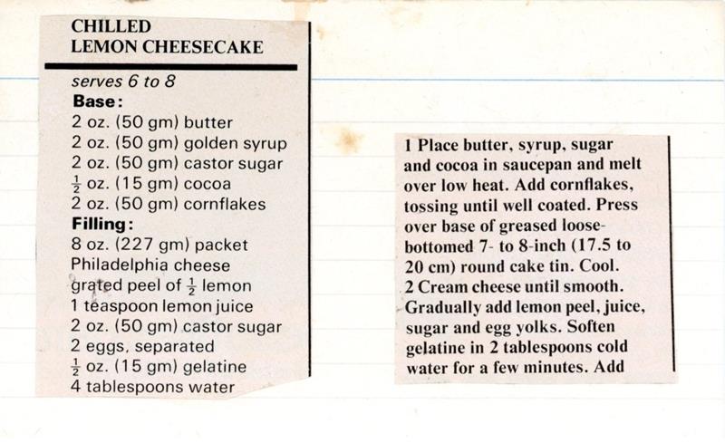 Scan 1 of 2 for Chilled Lemon Cheesecake