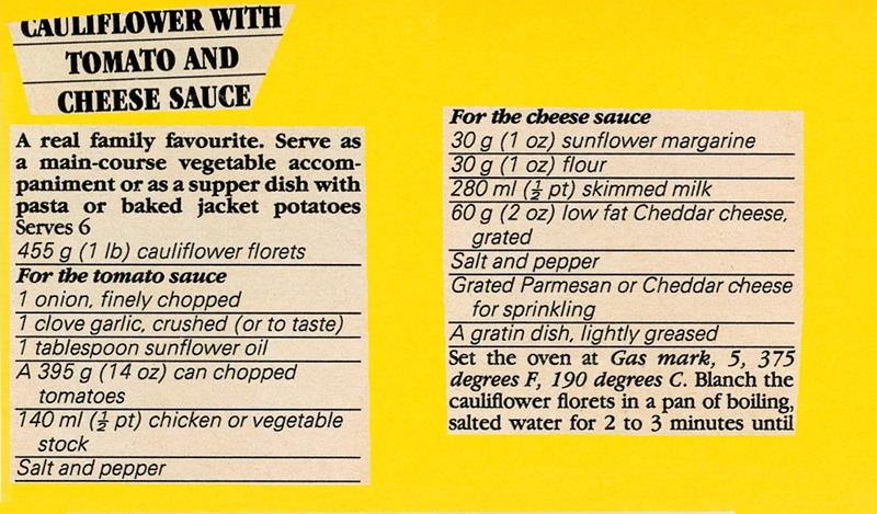 Scan 1 of 2 for Cauliflower with Tomato and Cheese Sauce