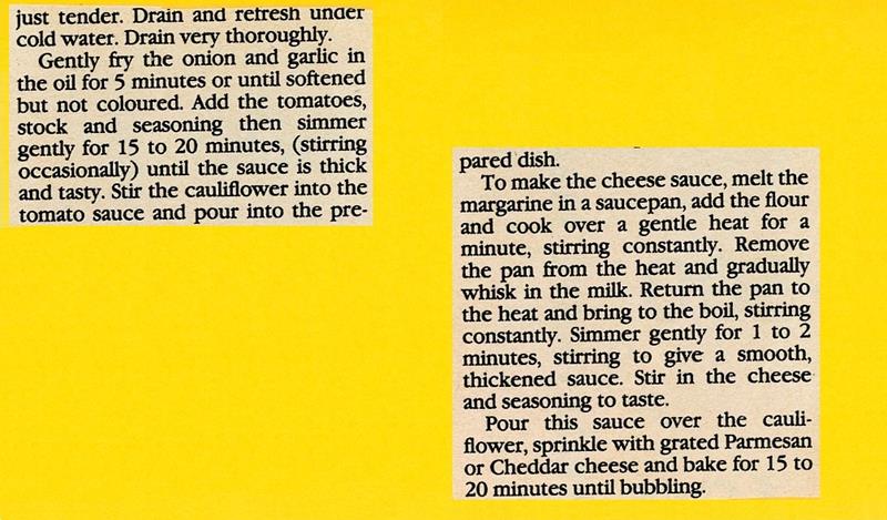 Scan 2 of 2 for Cauliflower with Tomato and Cheese Sauce