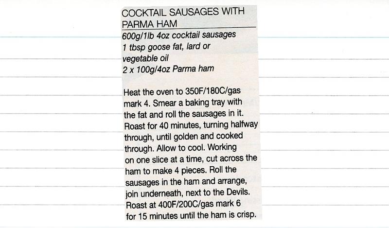 Scan 1 of 1 for Cocktail Sausages with Parma Ham