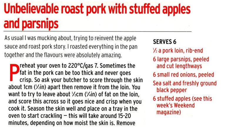 Scan 1 of 3 for Unbelievable Roast Pork with Stuffed Apples and Parsnips