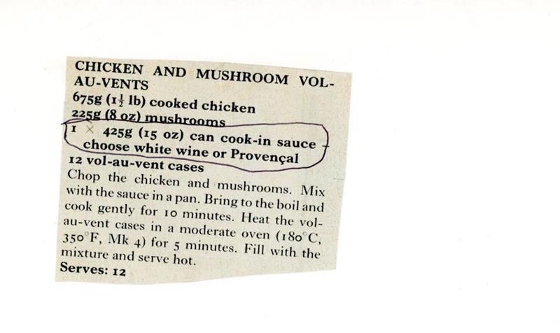 Scan 1 of 1 for Chicken and Mushroom Vol-au-Vents