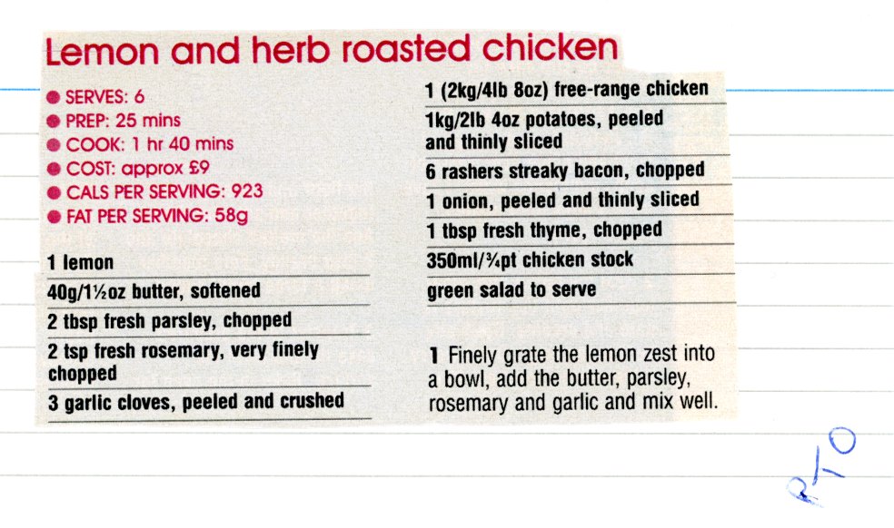 Scan 1 of 2 for Lemon and Herb Roasted Chicken